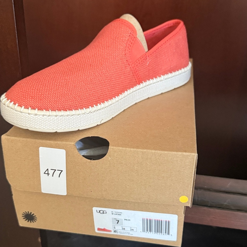 Brand new -UGG Bright Coral Canvas Slip-Ons